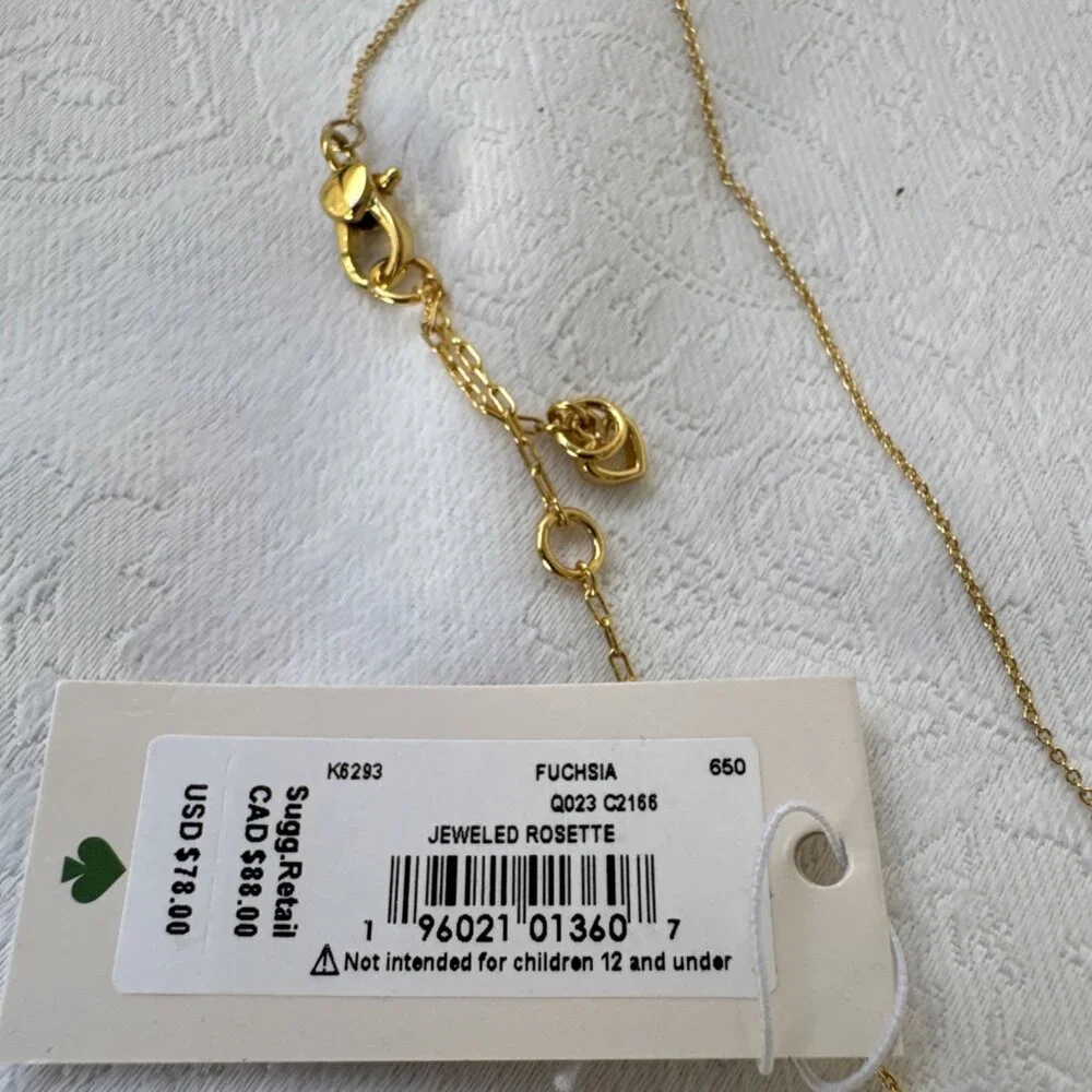 Kate Spade Gold Tone Crystal Ruby Flower Pendant Necklace Fashion Trendy NEW